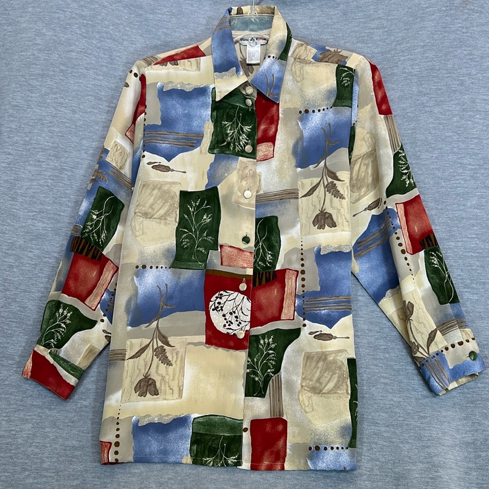 BEVERLY ROSE Color Block Oversized Relaxed Fit Button Up Shirt w/ Long Sleeves